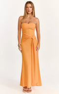 Aria Midi Dress - Strapless Tie Waist Dress in Orange