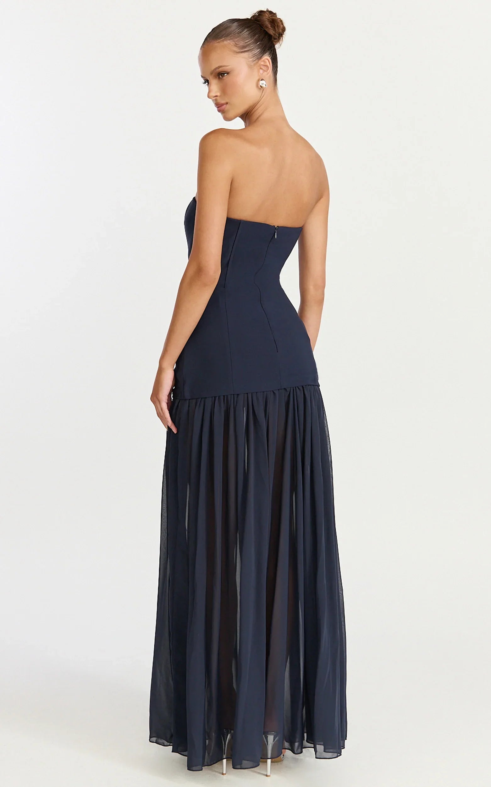 Jocelyn Maxi Dress - Strapless Ruched Fit And Flare Dress in Navy