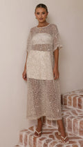 Zinnia Sequins Maxi Dress - Beige