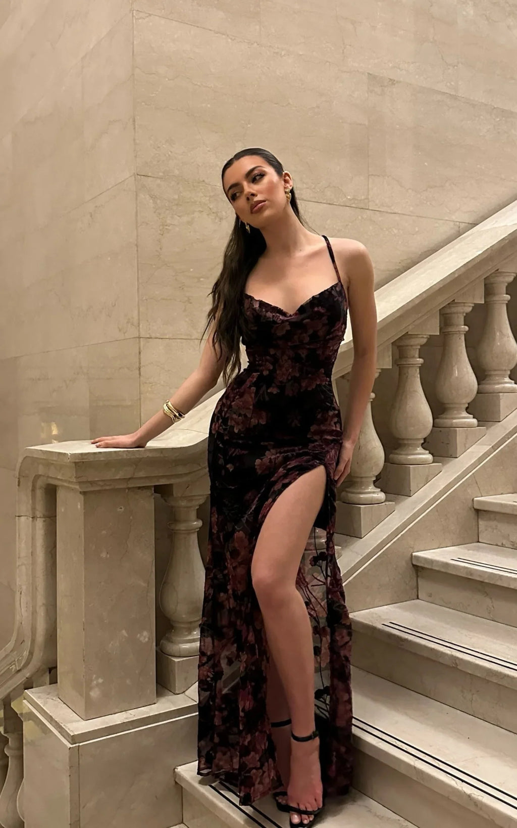 Aletta Maxi Dress - Cowl Cross Back Dress in Burn Out Floral