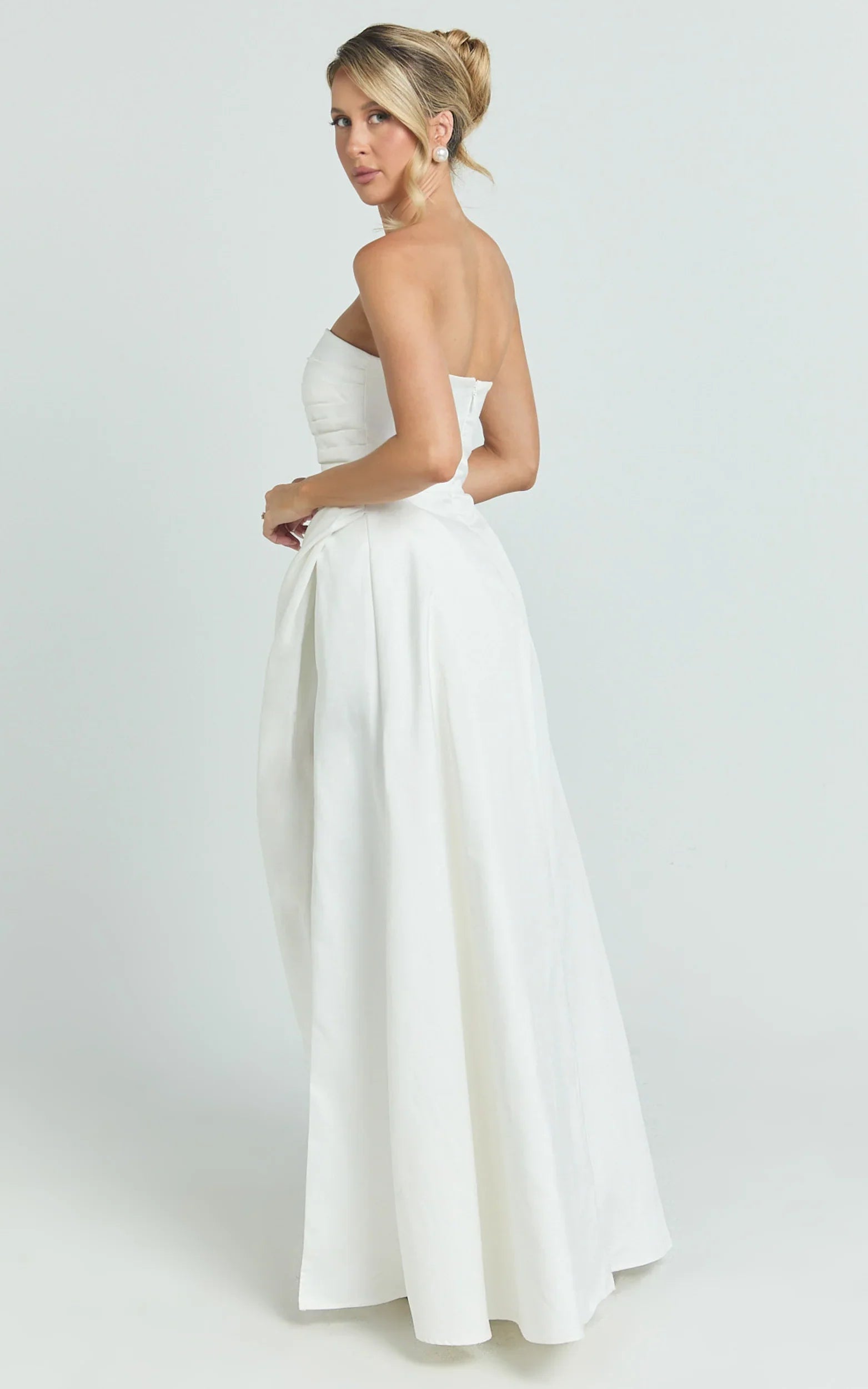 Bianca Maxi Dress - Strapless Fit And Flare Dress in Ivory