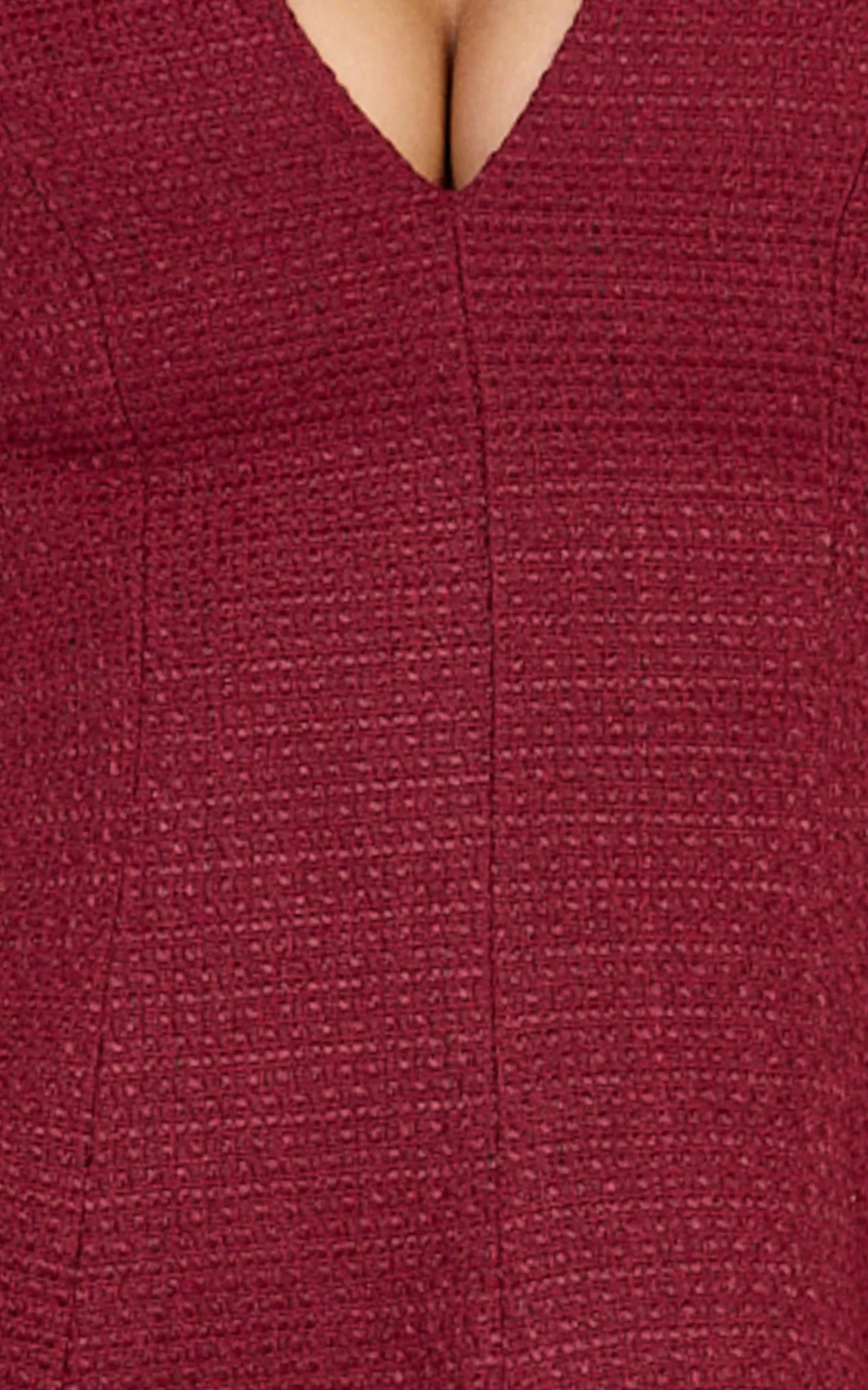 Nelson Mini Dress - Low Cut Boucle Fit & Flare Mini Dress in Wine