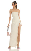 Velvet Maxi Dress in Beige