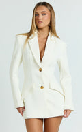 Shelley Mini Dress - Collared Double Breasted Blazer Dress in Cream