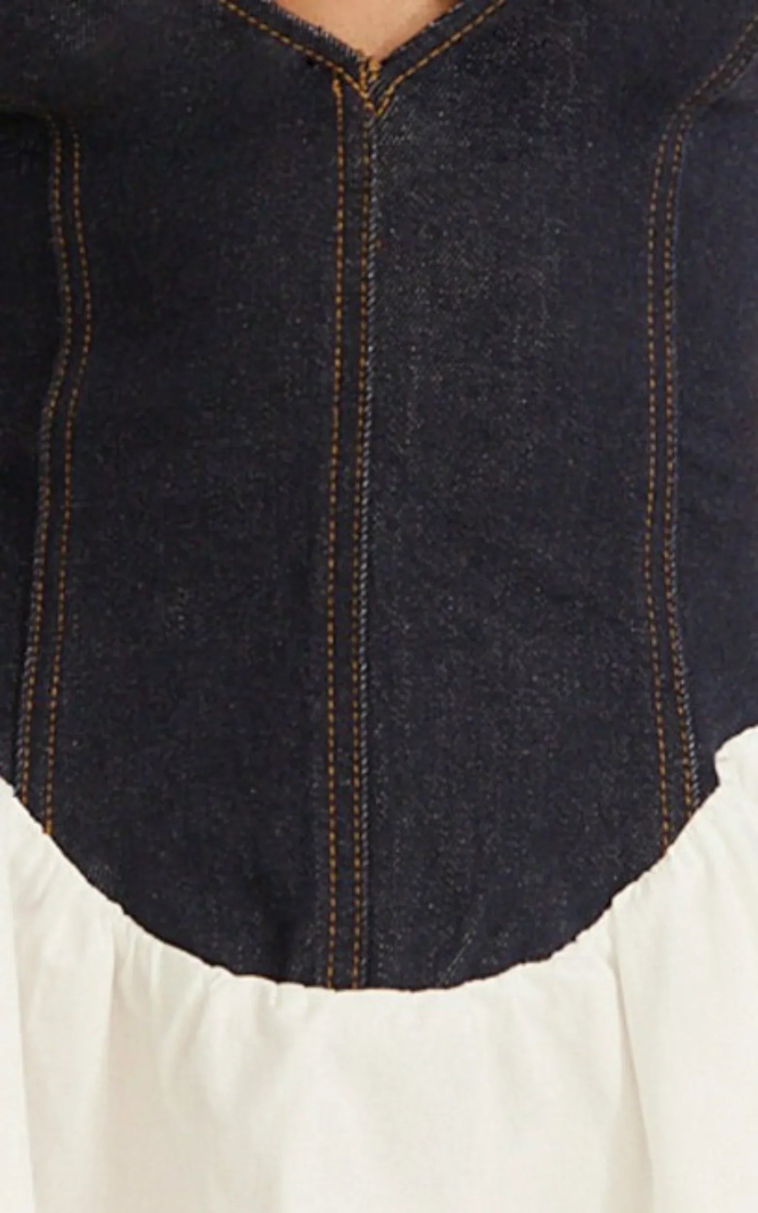 Schiffer Mini Dress - Low Cut Notch Neck Contrast Denim Mini Dress in Raw