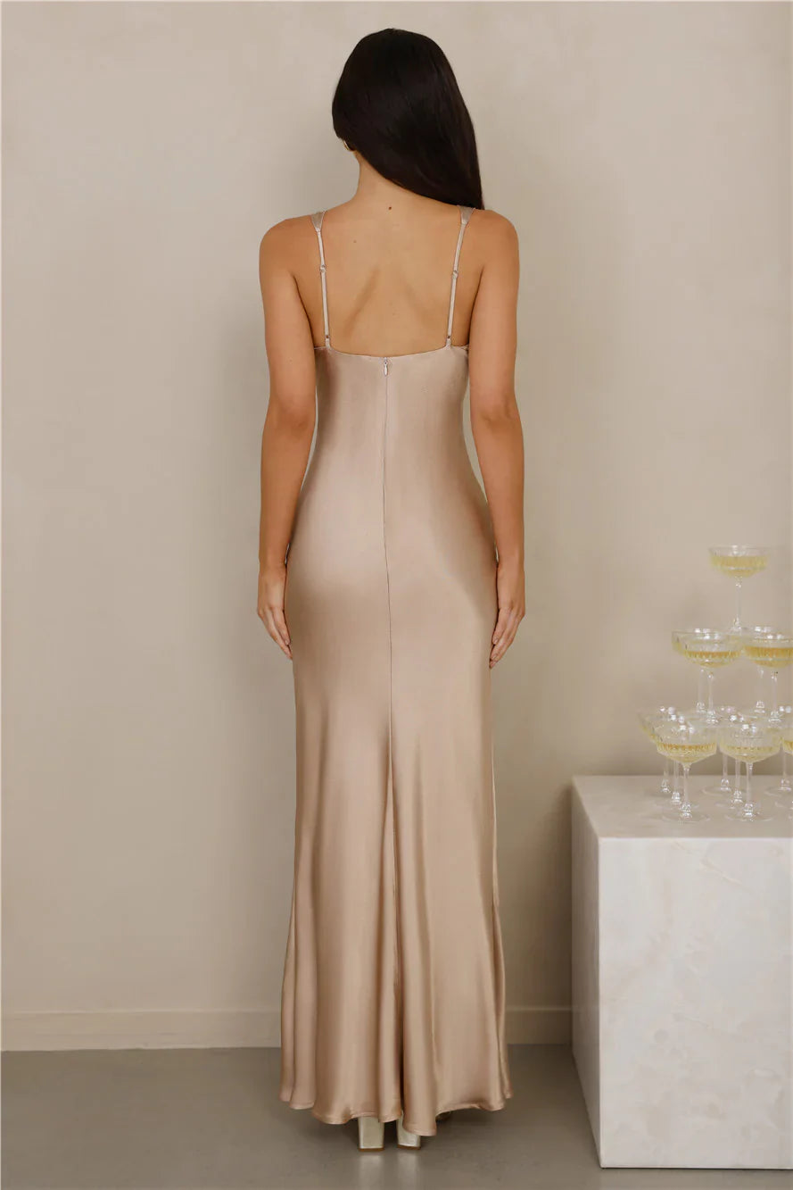 The Isabeau Satin Maxi Dress Champagne