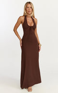 Odile Maxi Dress - U Halter Neck Dress in Chocolate