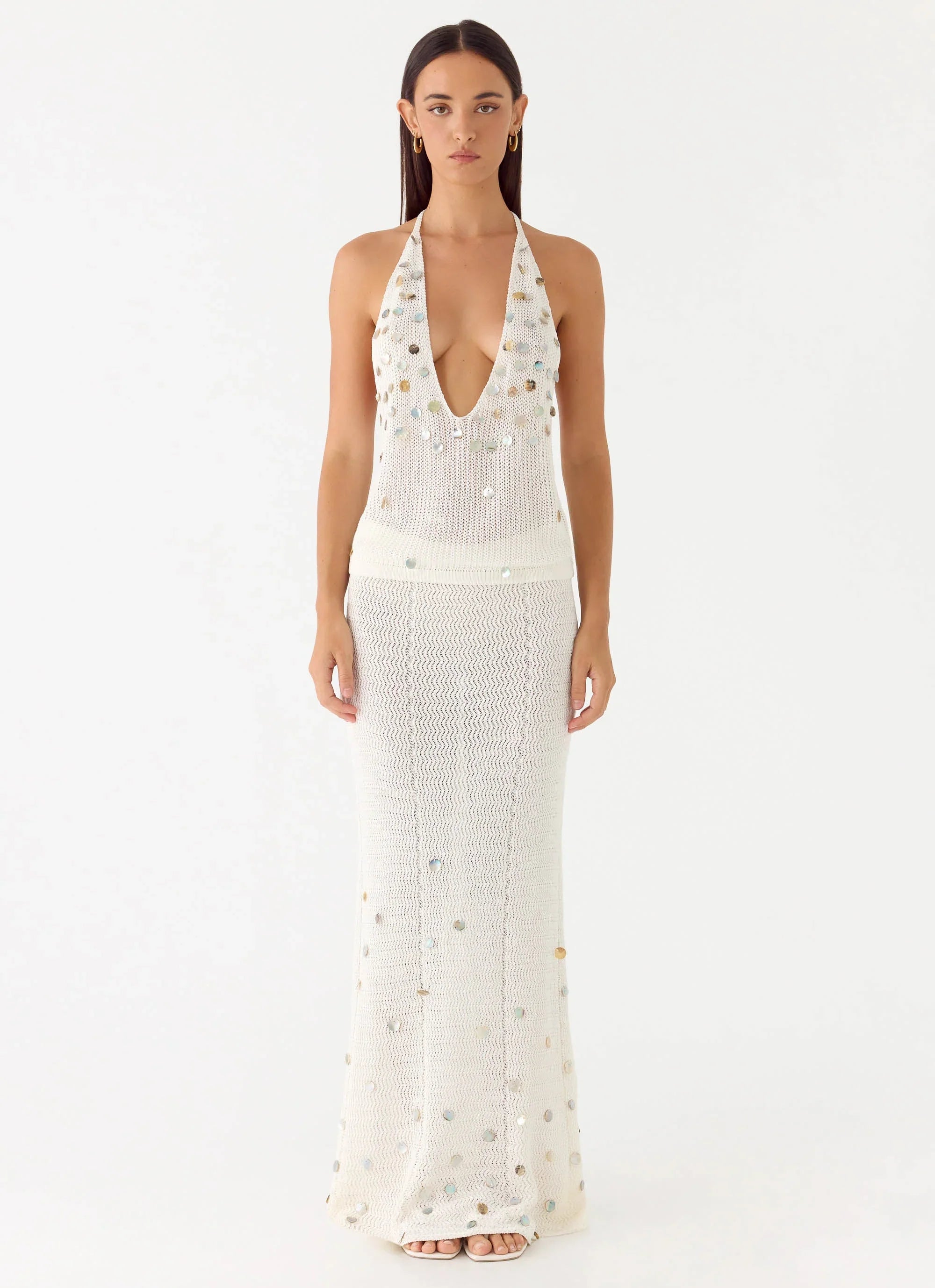 Adelaida Beaded Crochet Top - Ivory
