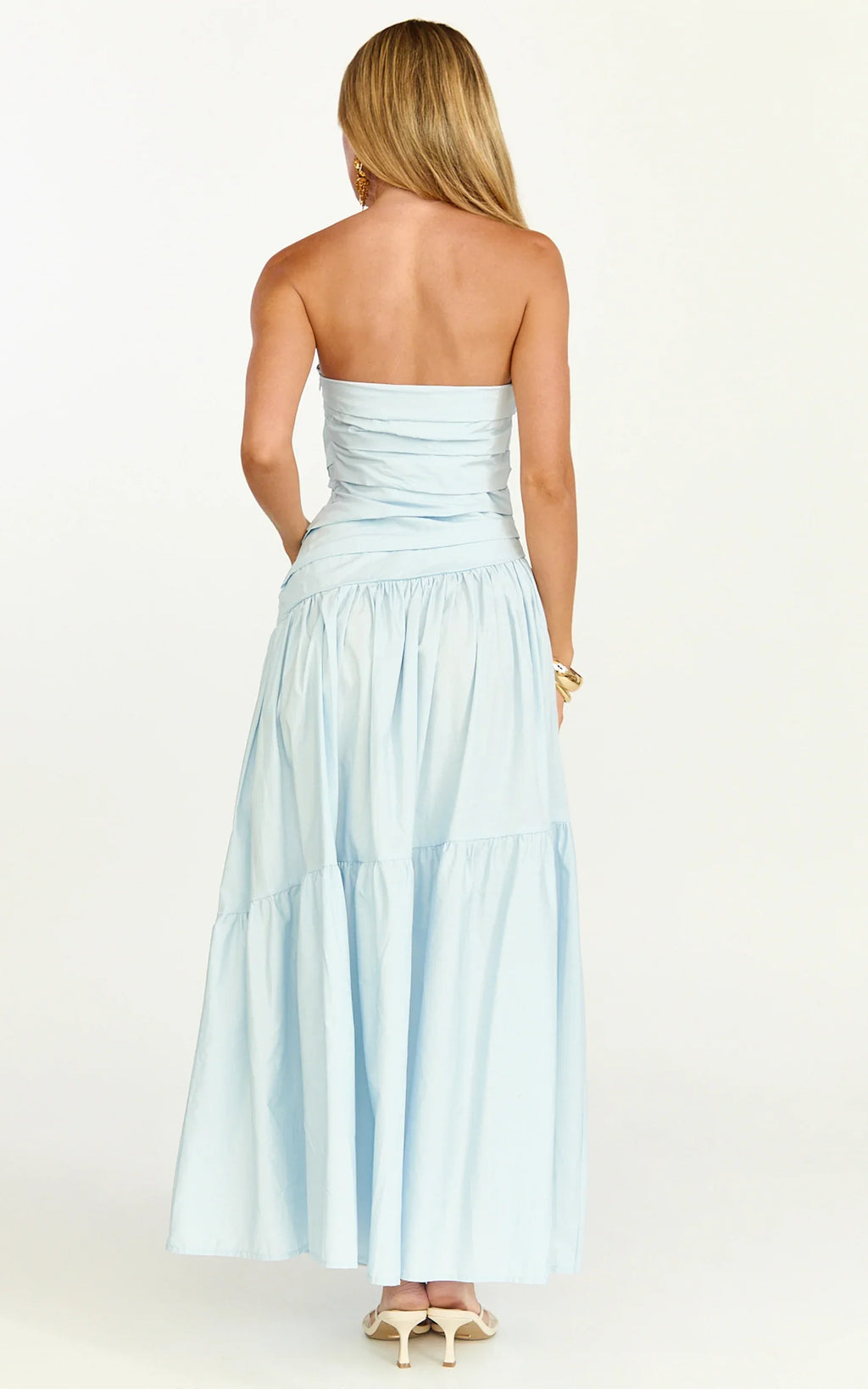 Cora Midi Dress - Strapless Dress in Blue
