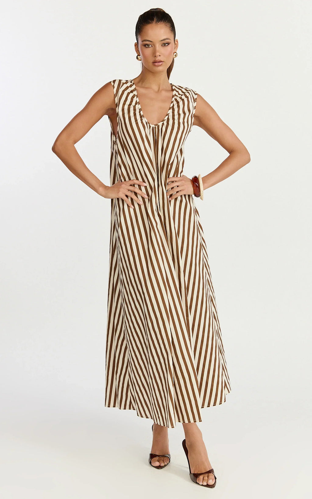 Raye Midi Dress - Sleeveless Dress in Chocolate