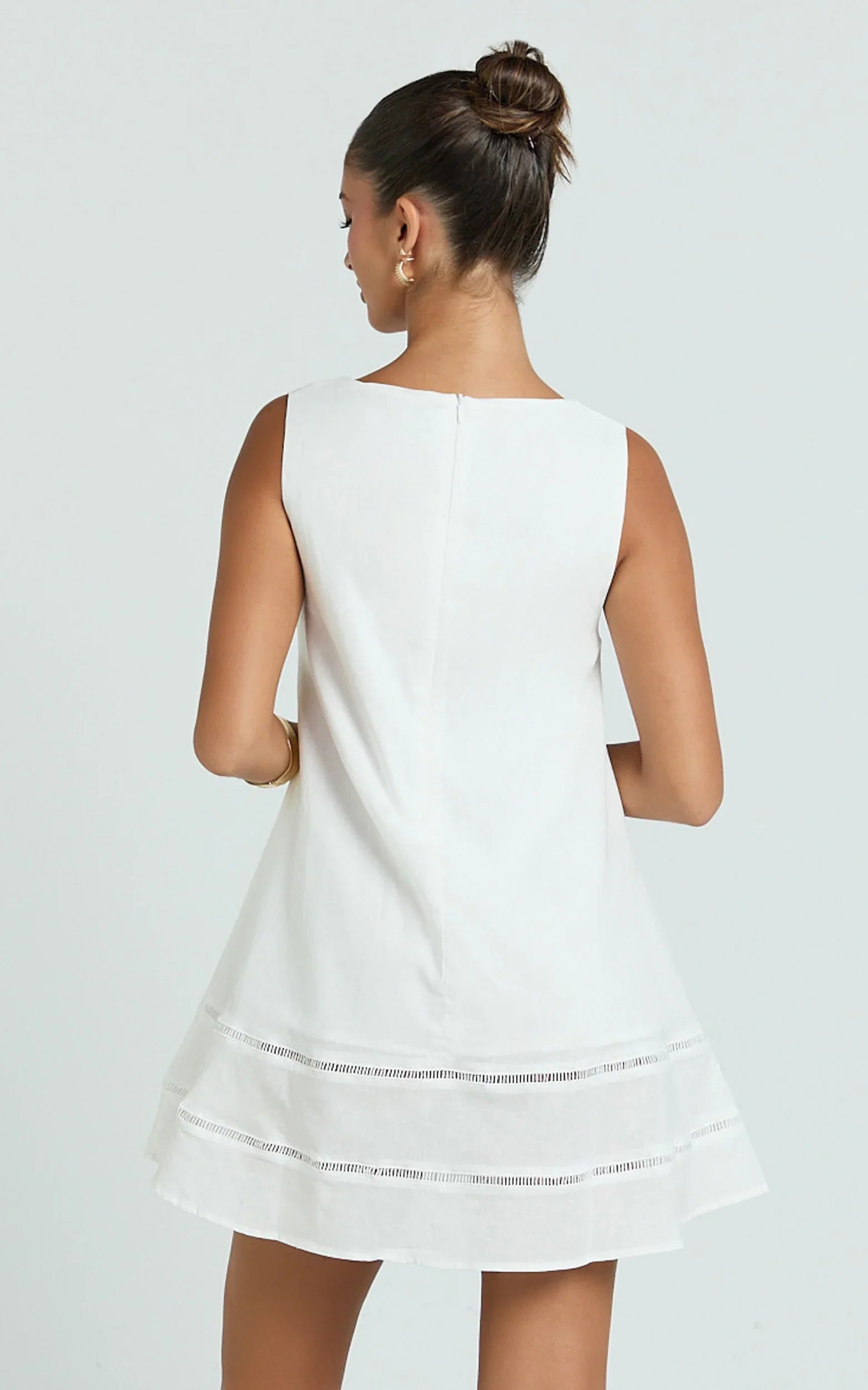 Kara Mini Dress - High Neck Sleeveless A Line Dress in White
