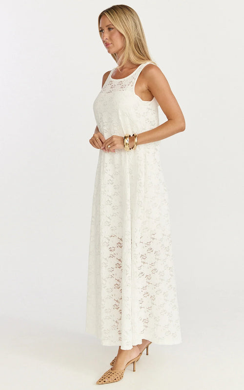 Bella Midi Dress - Lace Shift Dress in Off White