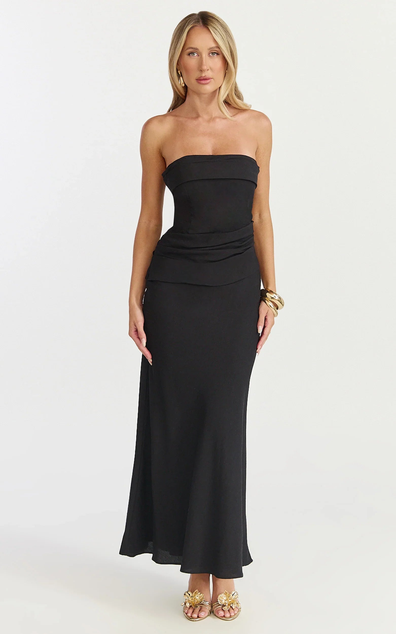 Lottie Midi Dress - Strapless Dress in Black