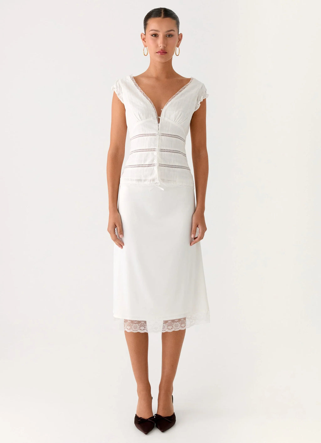 Ruann Lace Trim Top - White