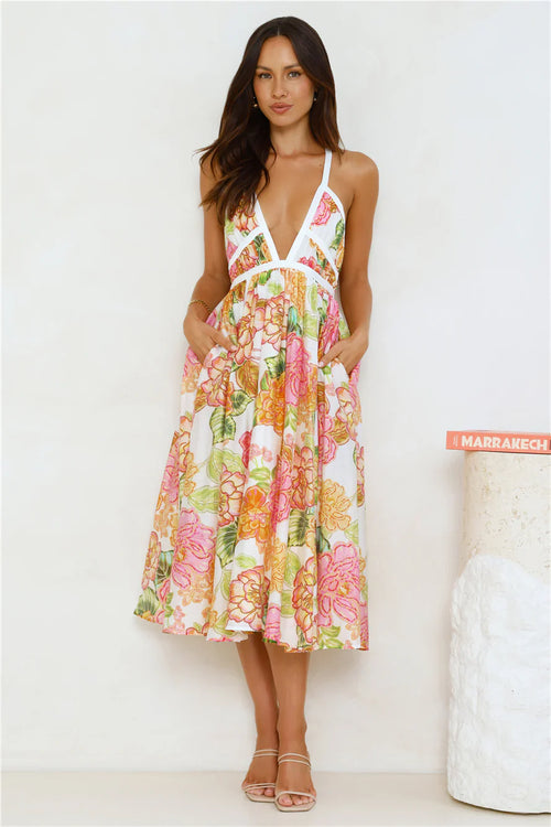 Blooming In The City Midi Dress Orange