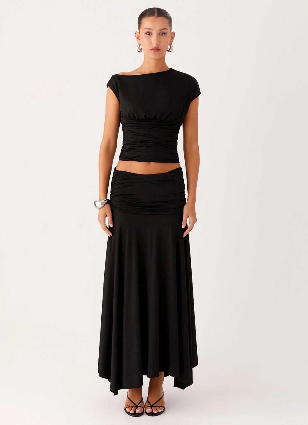 Liana Ruched Maxi Skirt - Black