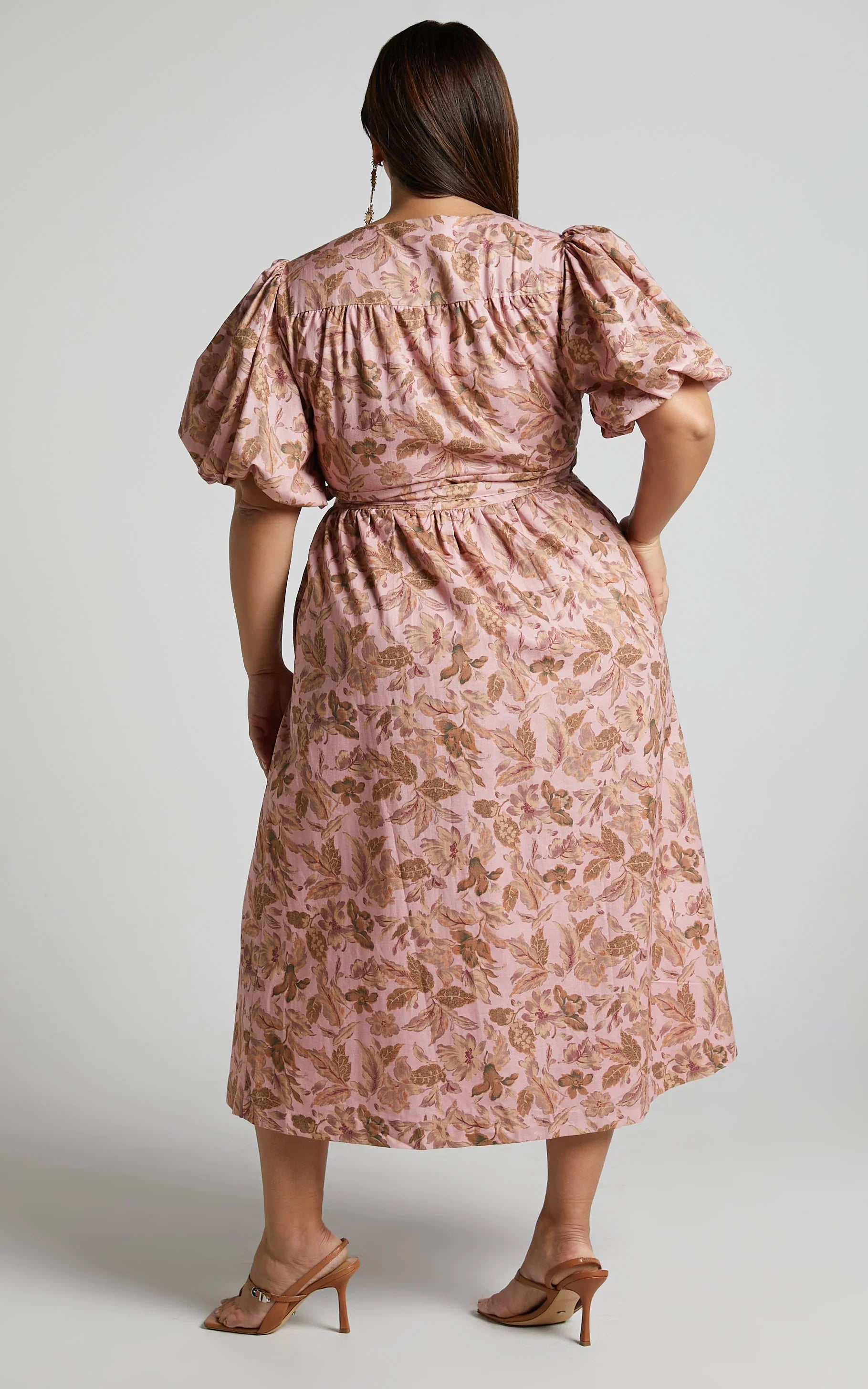 Amalie The Label - Franc Linen Puff Sleeve Wrap Midi Linen Dress - Int