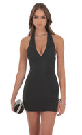 Metallic Textured Halter Dress in Black