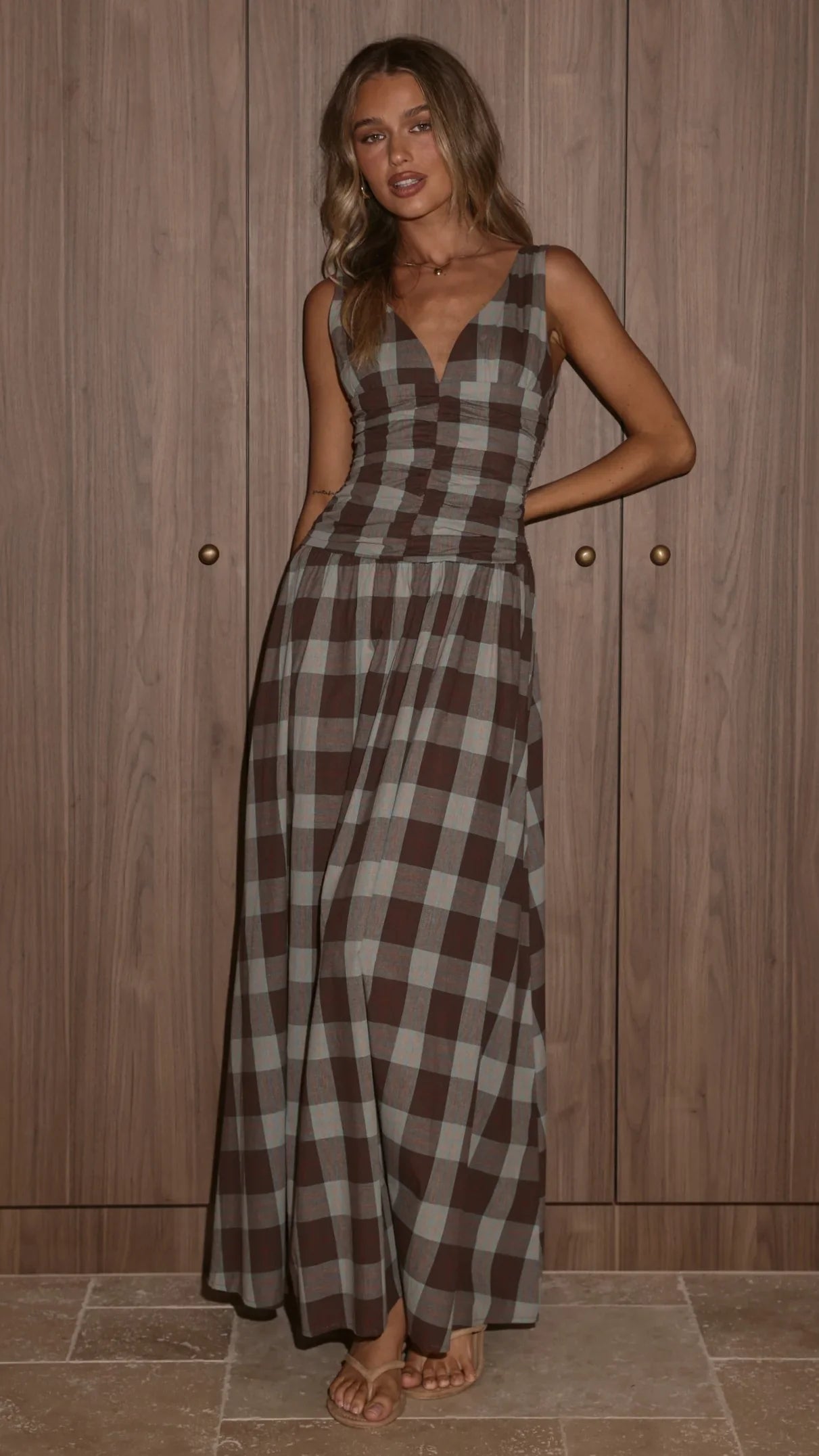 Sanya Maxi Dress - Chocolate Check