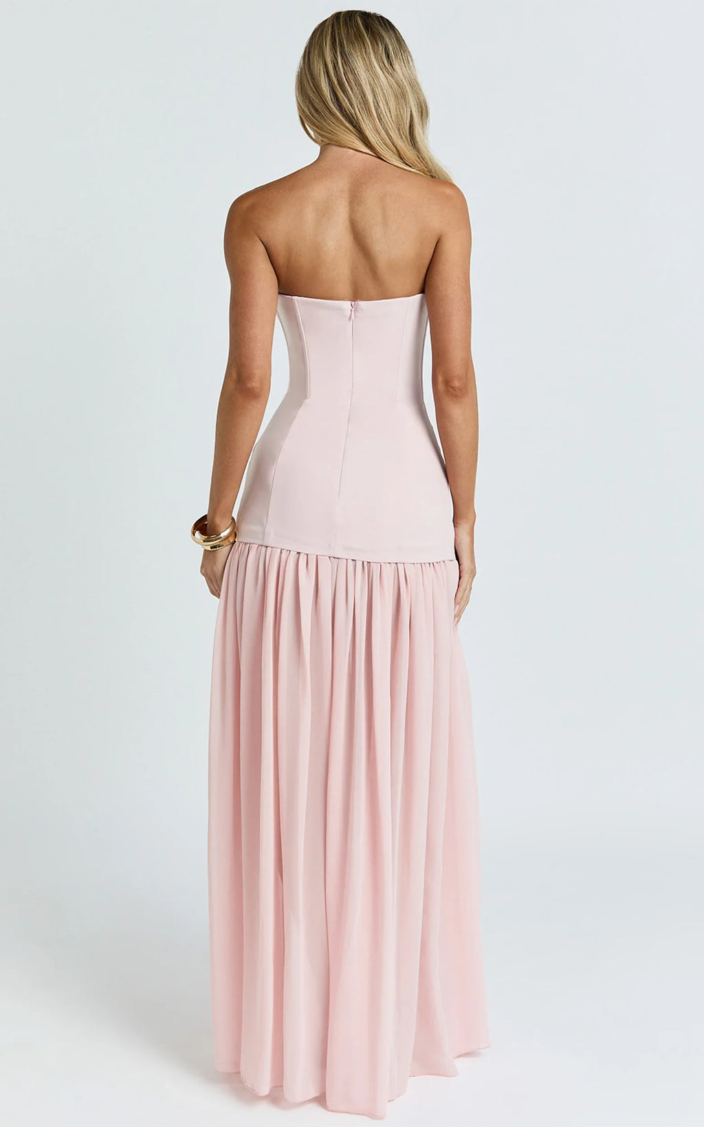 Jocelyn Maxi Dress - Strapless Ruched Fit And Flare Dress in Pink