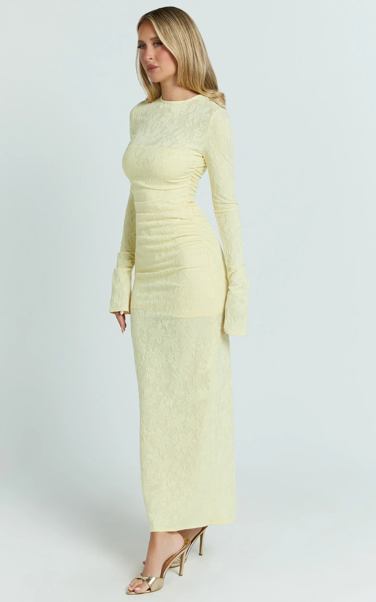 Kayrene Midi Dress - Long Sleeve Bodycon Dress in Butter Yellow