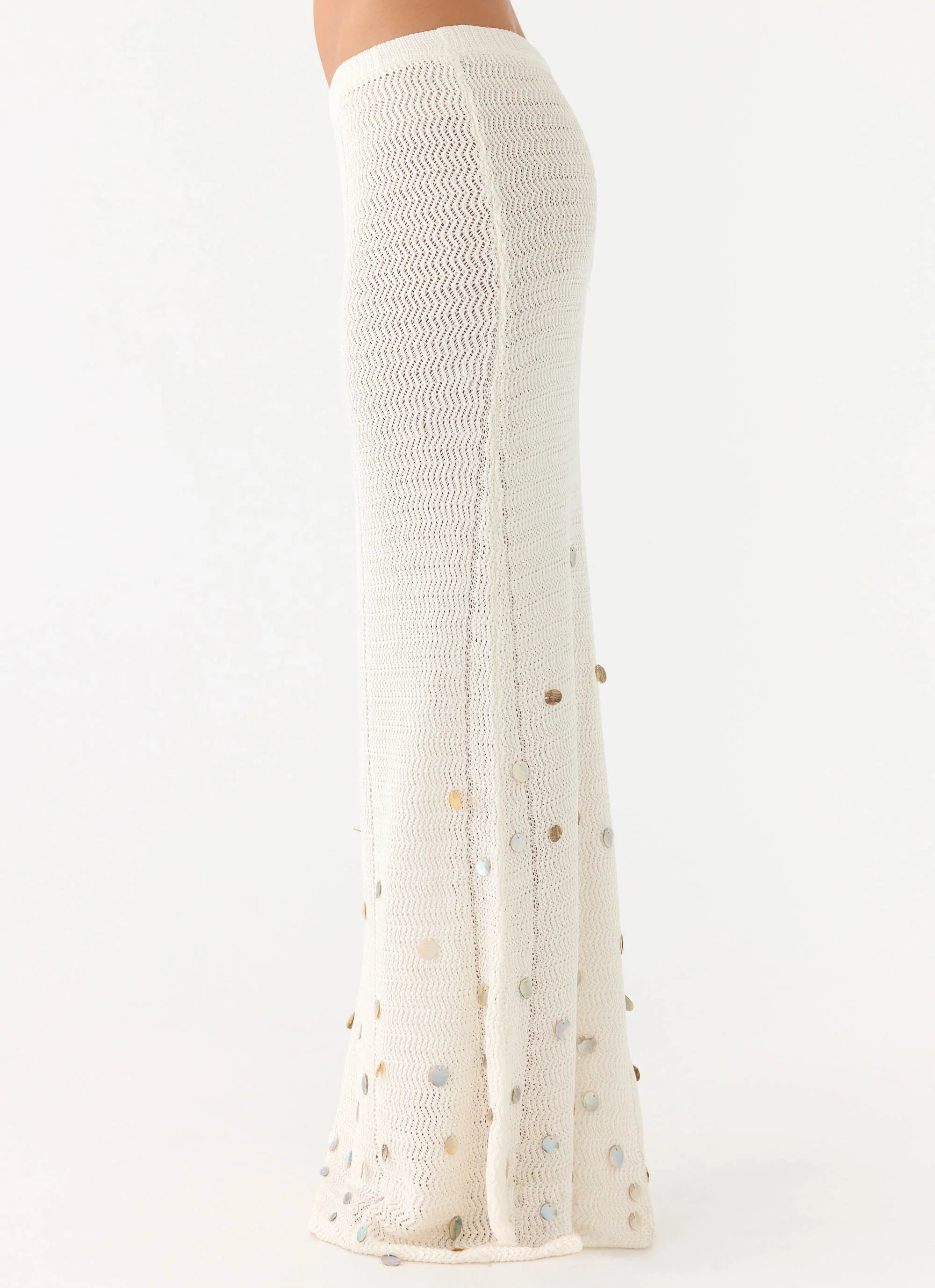 Adelaida Beaded Crochet Maxi Skirt - Ivory