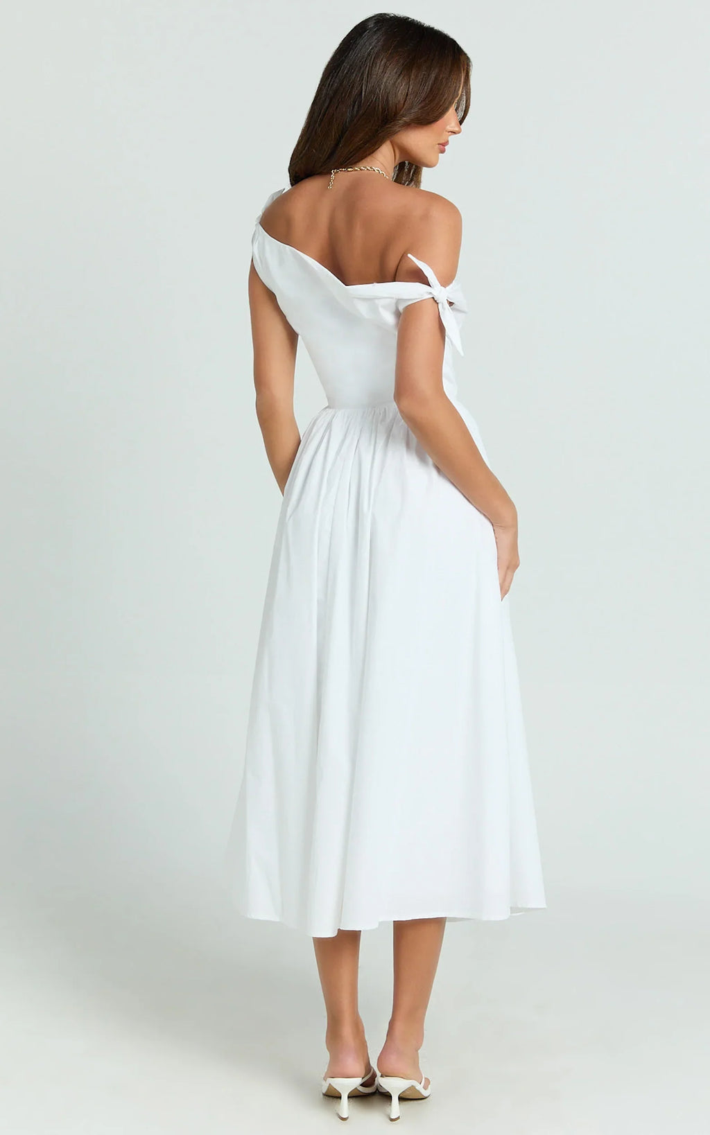 Theadore Midi Dress - Tip Shoulder Fit And Flare Dress in White