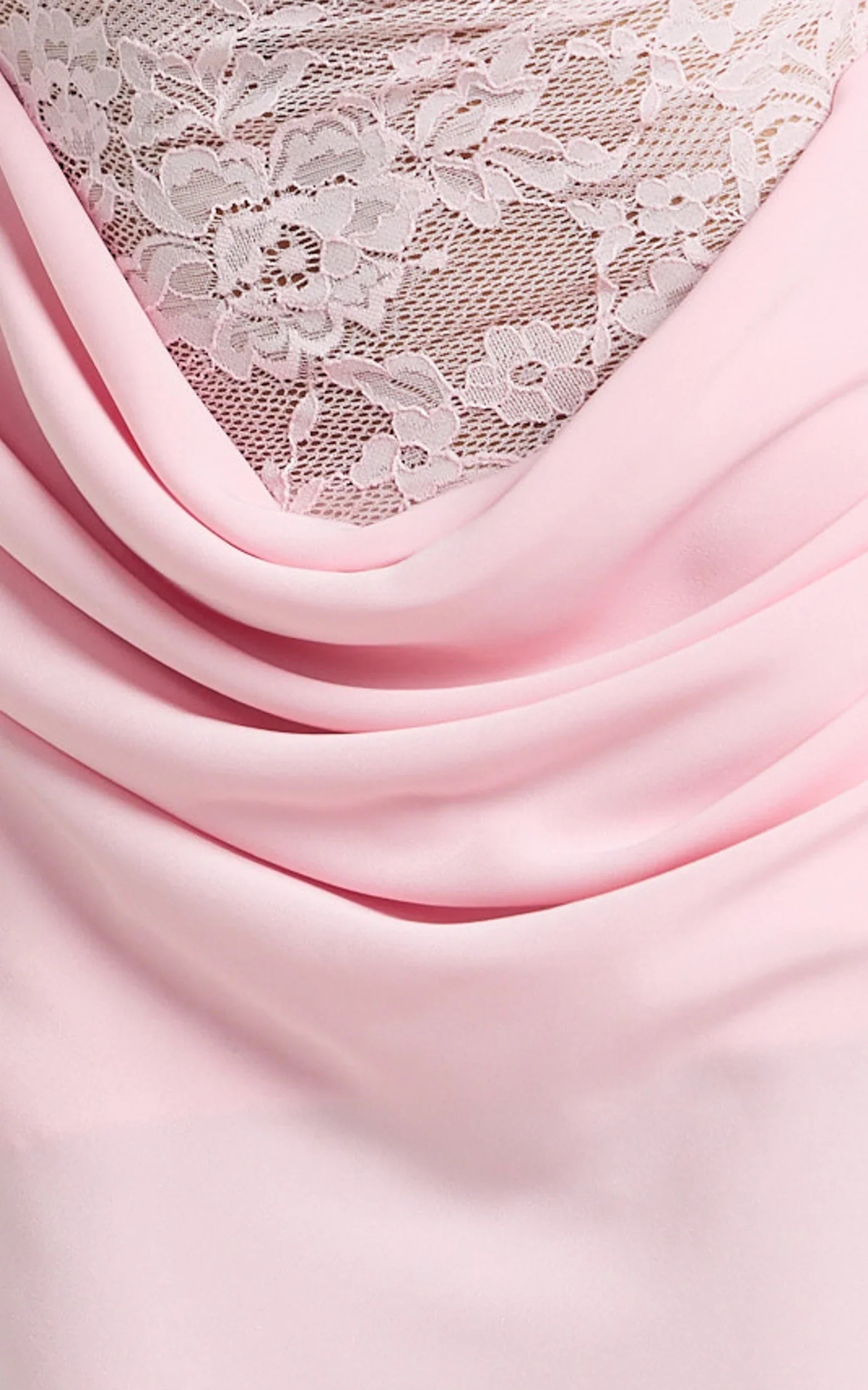 Crisanta Maxi Dress - Long Sleeve Contrast Lace Bodycon Dress in Pink