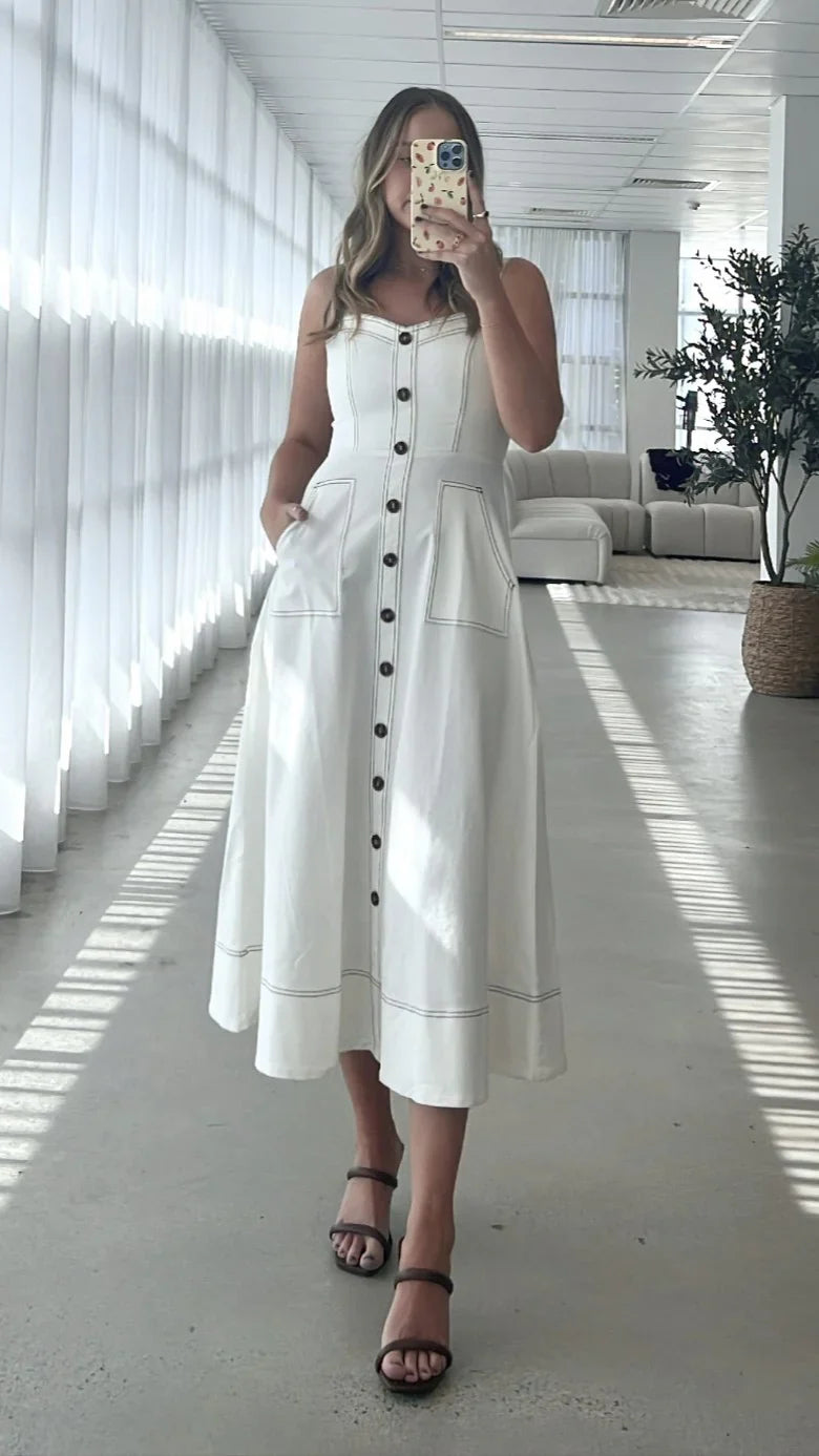 Indigo Midi Dress - White Denim