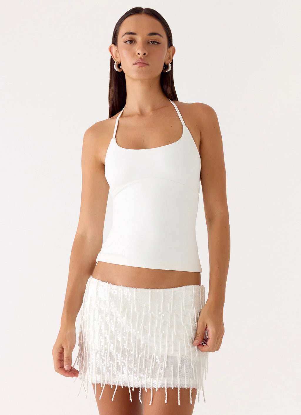 Siren Beaded Sequin Mini Skort - White