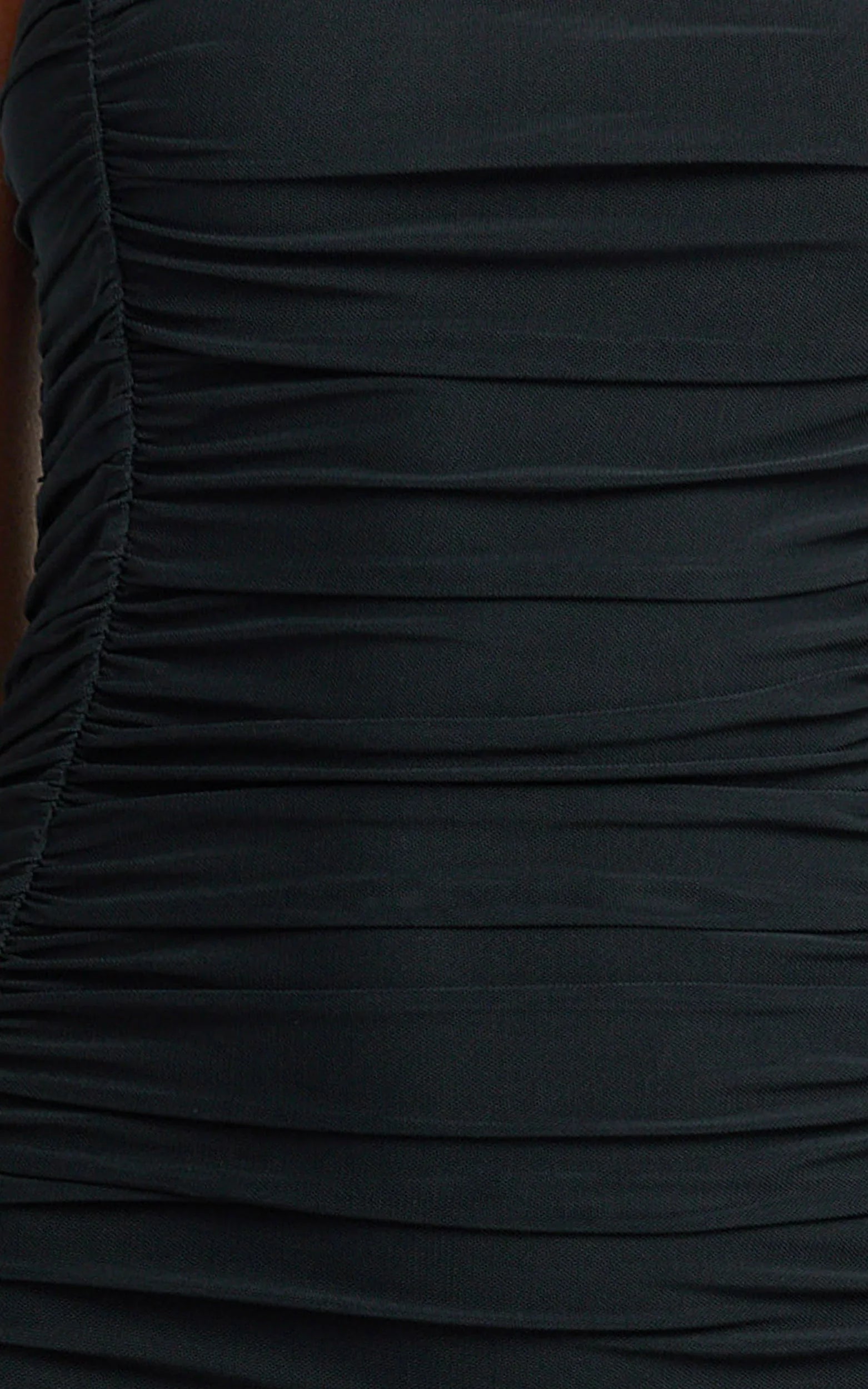 Cardi Maxi Dress - Ruched Mesh High Leg Split Dress in Black