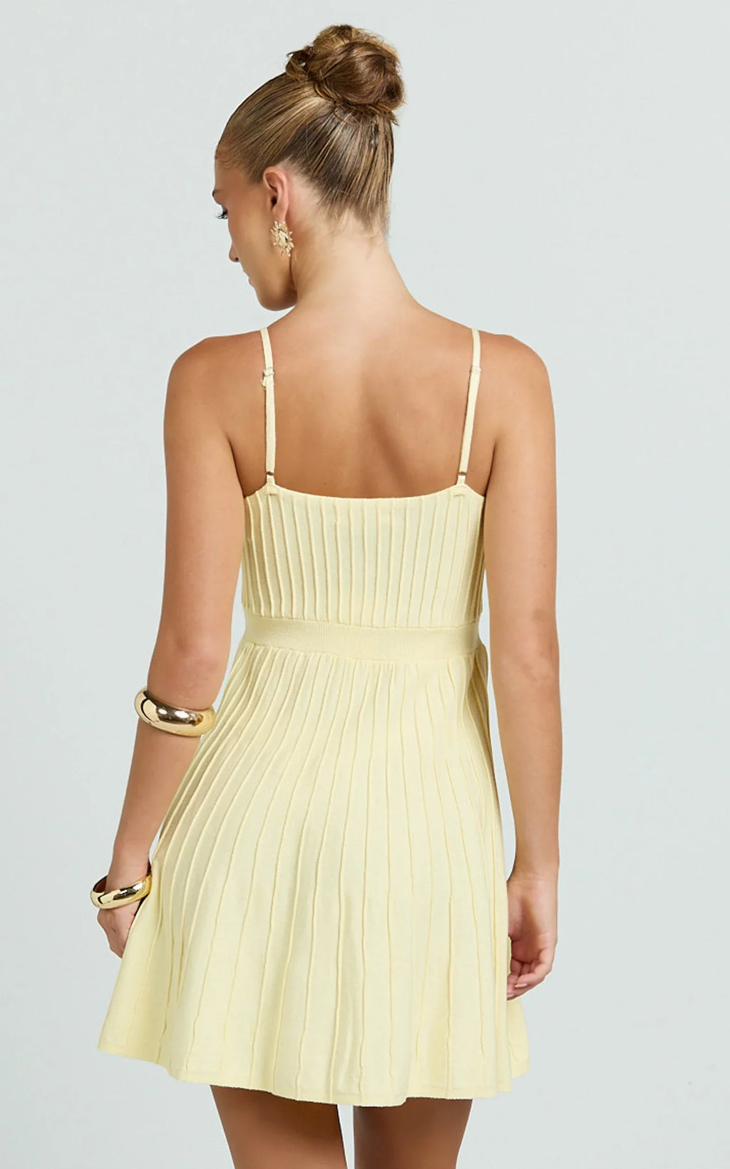 Donissa Mini Dress - Panelled Knit Mini Dress in Butter Yellow