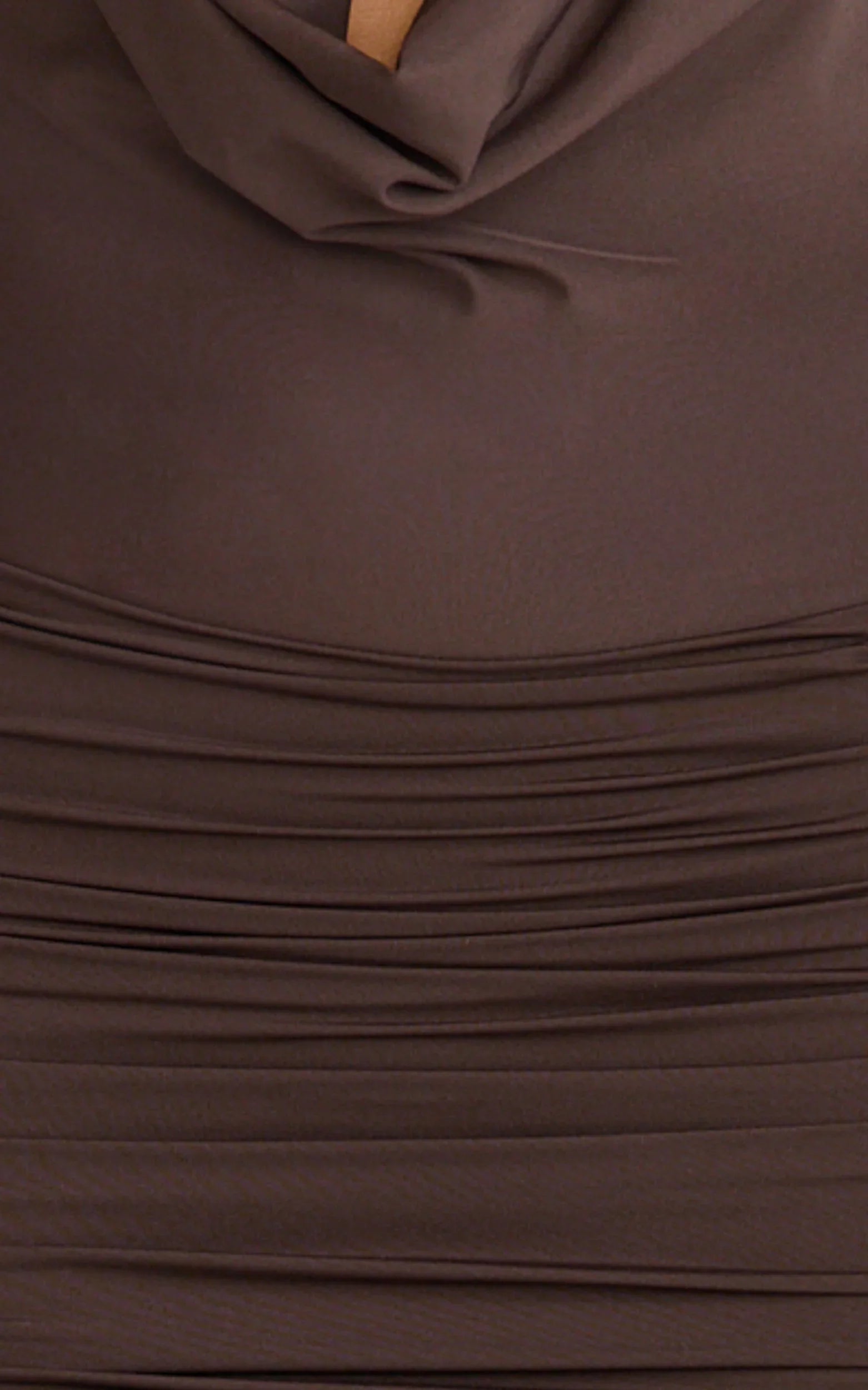 Janice Maxi Dress - Plunge Cowl Halter High Leg Split Dress in Chocolate