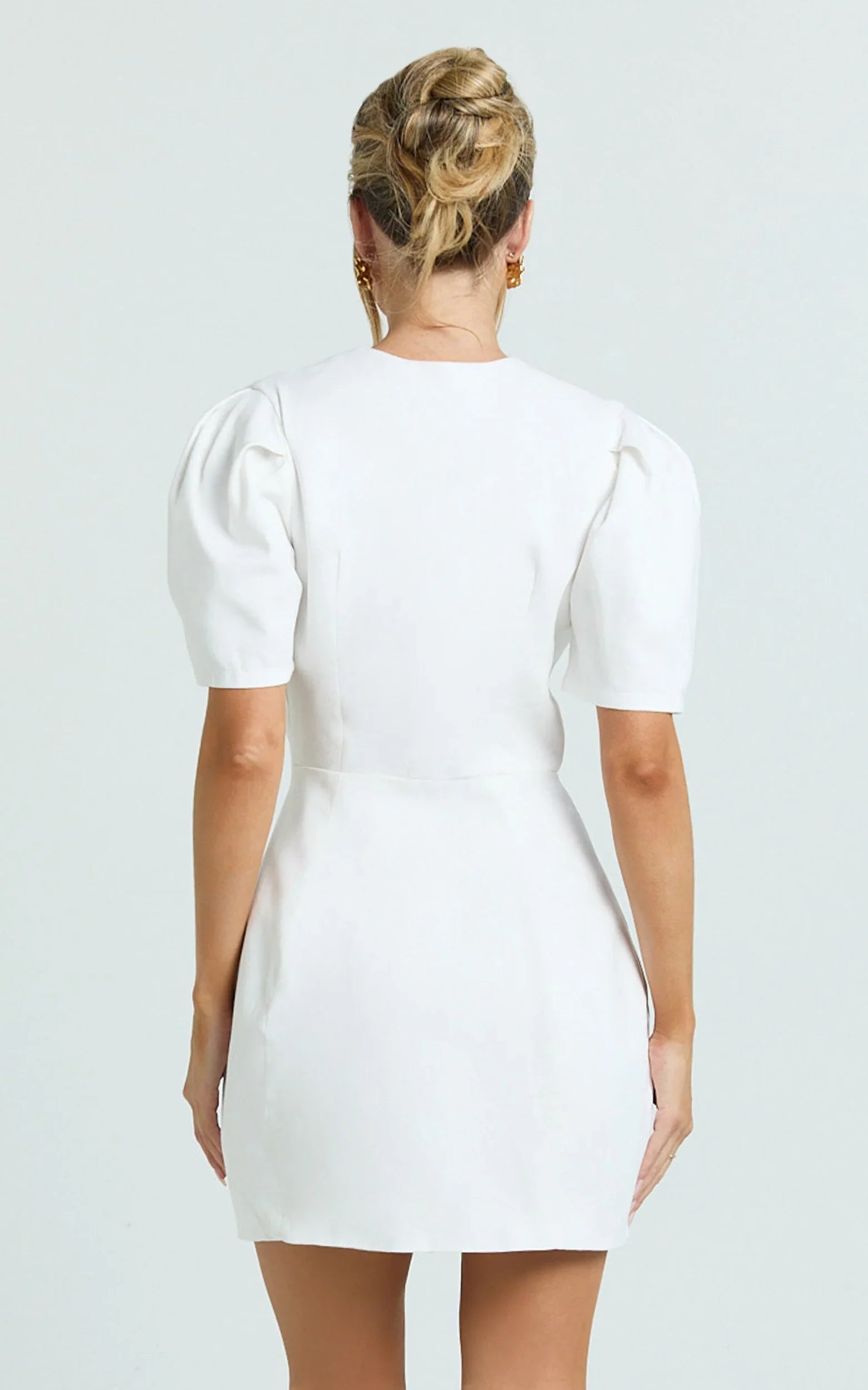 Ina Mini Dress - Wrap Over Button Down Dress in White