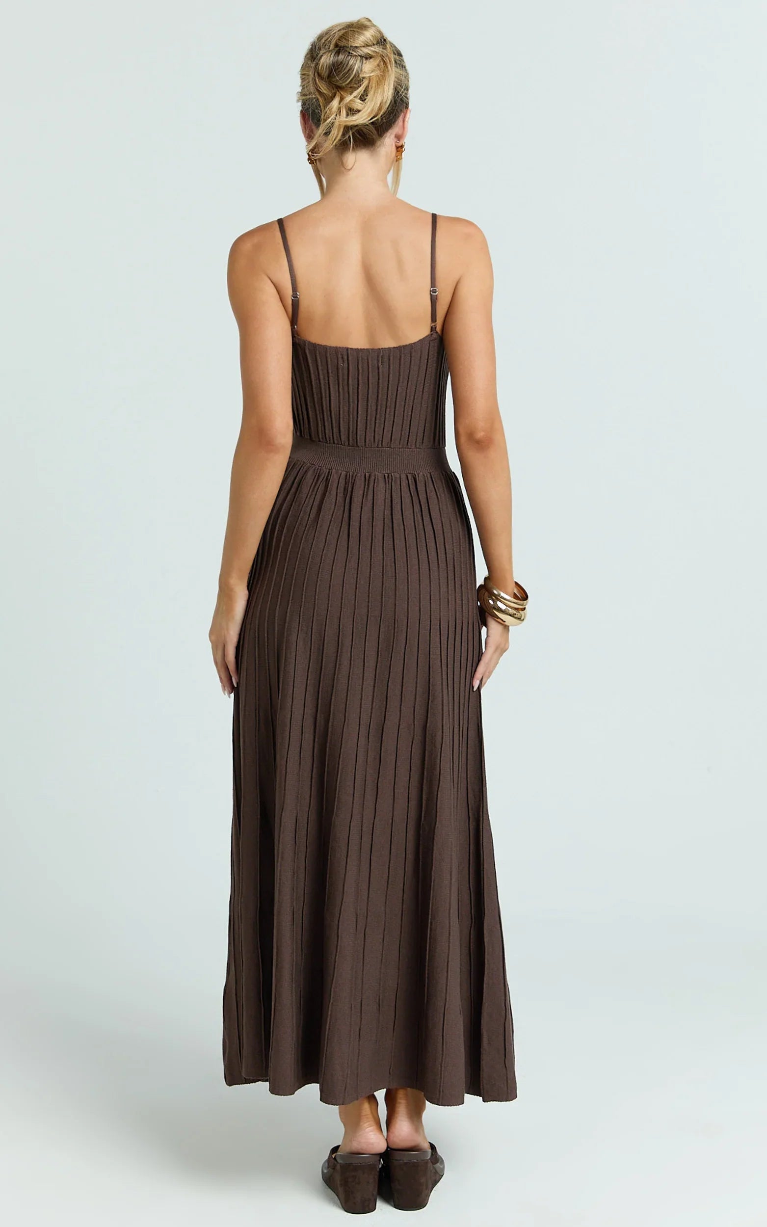 Donissa Midi Dress - Panelled Knit Dress in Chocolate
