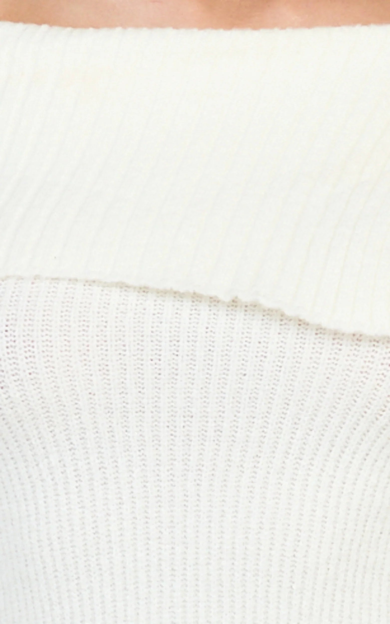 Tess Mini Dress - Asymmetric Off Shoulder Long Sleeve Knit Dress in Cream