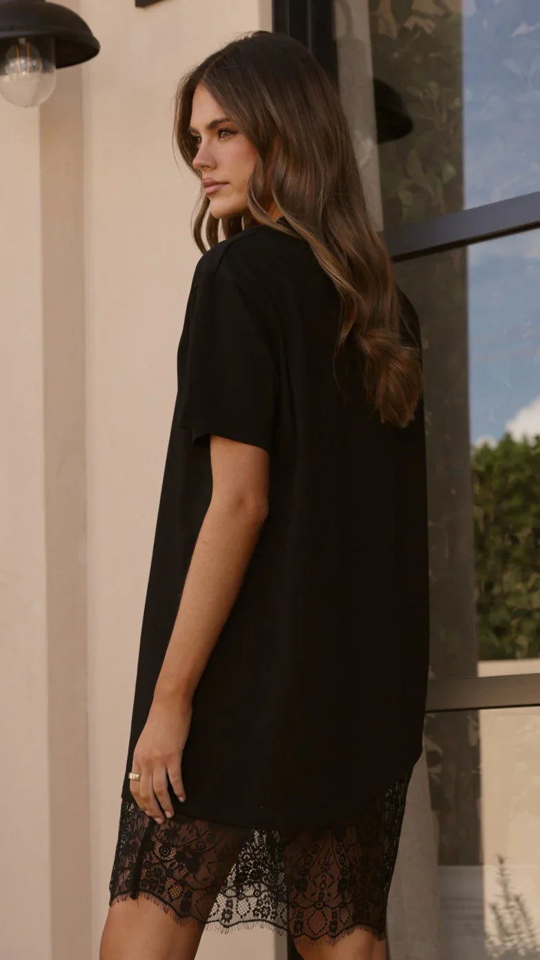 Avei Lace T-Shirt Mini Dress - Black