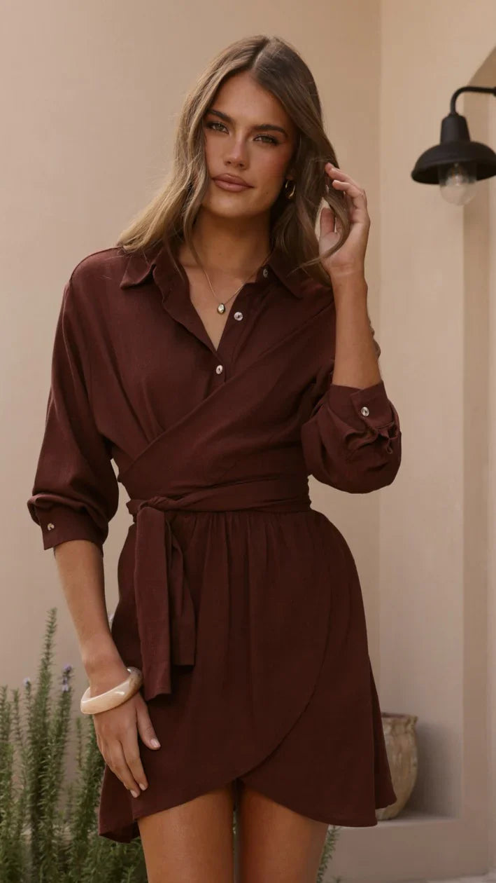 Zaida Shirt Mini Dress - Chocolate